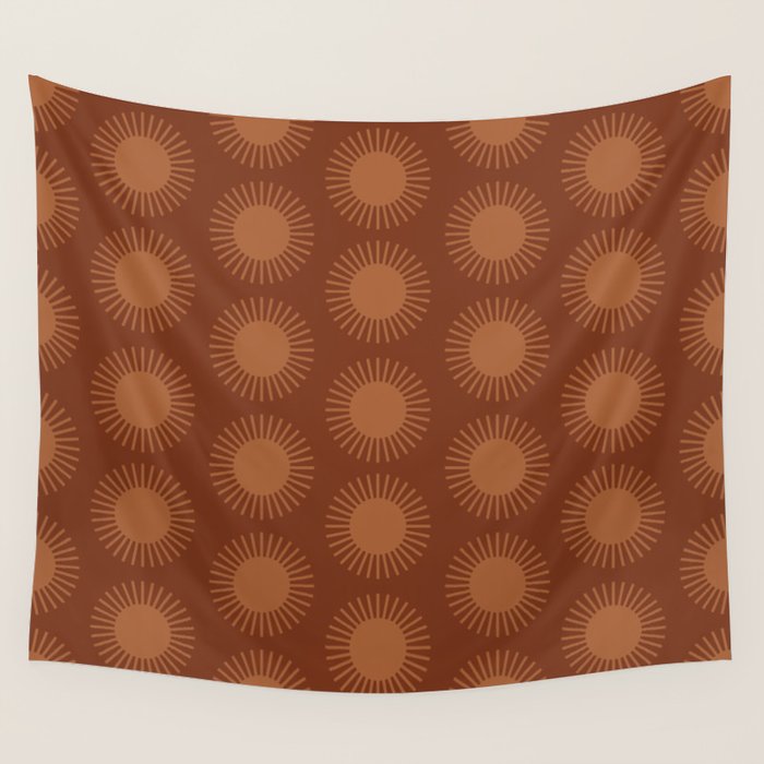 Boho Summer Sun Pattern IX Burnt Red and Orange Wall Tapestry Gallery Image 4