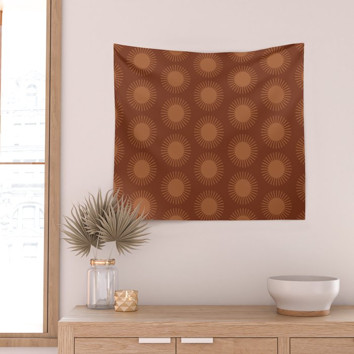Boho Summer Sun Pattern IX Burnt Red and Orange Wall Tapestry Gallery Image 2