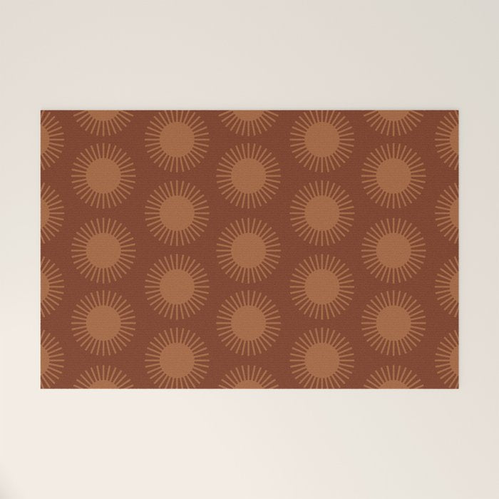 Boho Summer Sun Pattern IX Burnt Red and Orange Welcome Mat Gallery Image 1