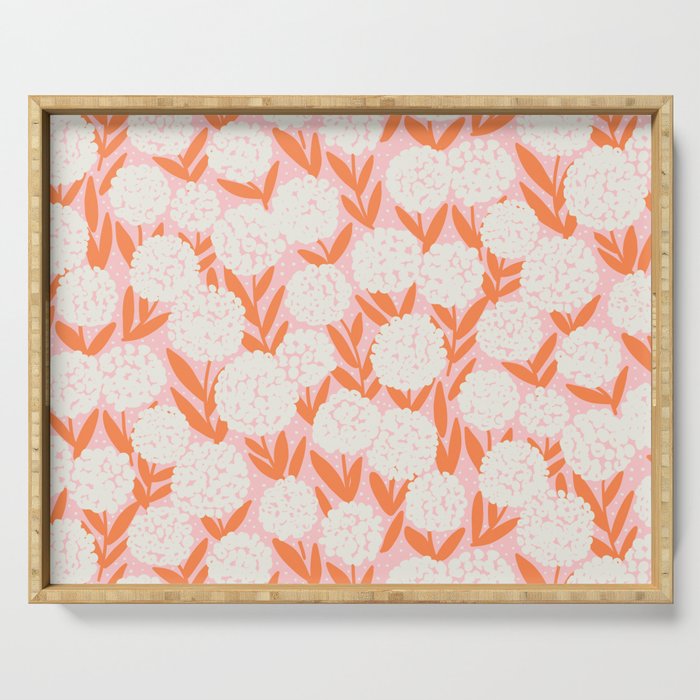 Blooming Abstract Cream and Orange Allium Flowers on Pastel Pink Serving Tray Gallery Image 1