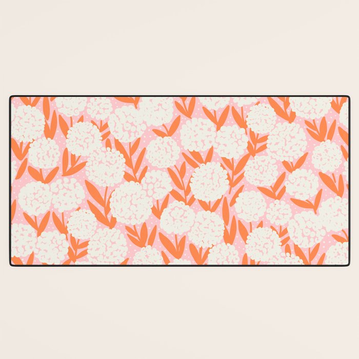 Blooming Abstract Cream and Orange Allium Flowers on Pastel Pink Desk Mat Gallery Image 3