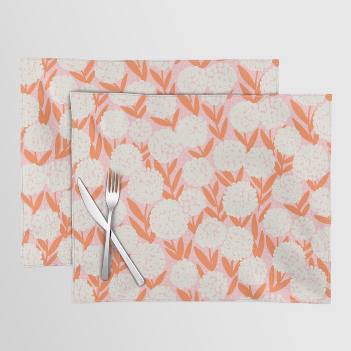 Blooming Abstract Cream and Orange Allium Flowers on Pastel Pink Placemat Gallery Image 1