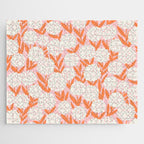 Blooming Abstract Cream and Orange Allium Flowers on Pastel Pink Jigsaw Puzzle Gallery Image 1