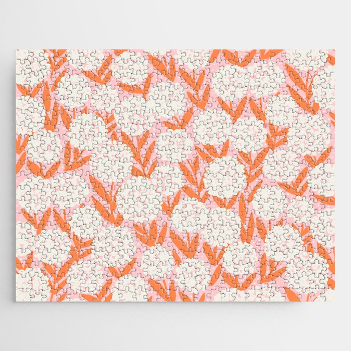Blooming Abstract Cream and Orange Allium Flowers on Pastel Pink Jigsaw Puzzle Gallery Image 1