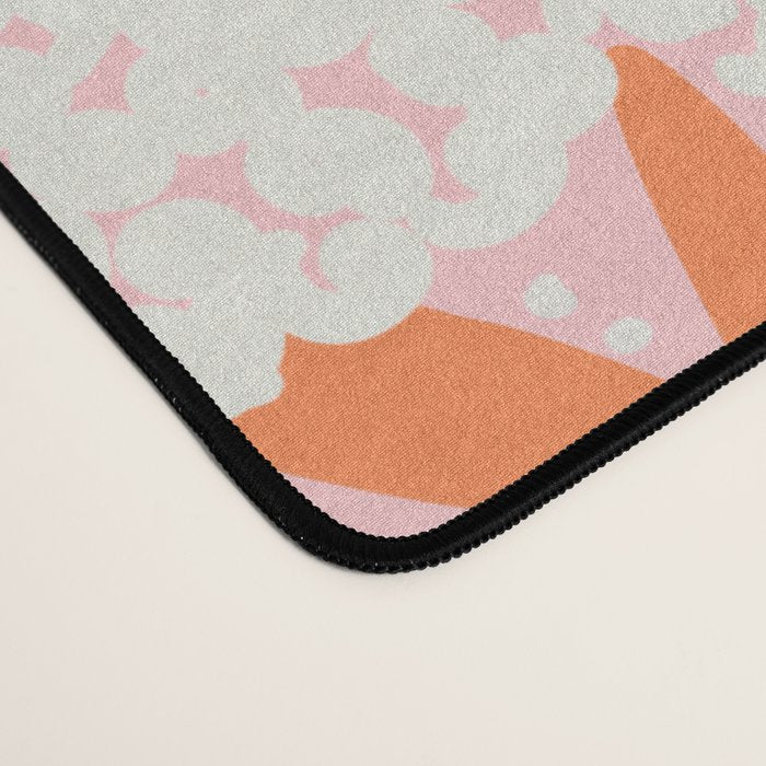 Blooming Abstract Cream and Orange Allium Flowers on Pastel Pink Desk Mat Gallery Image 4