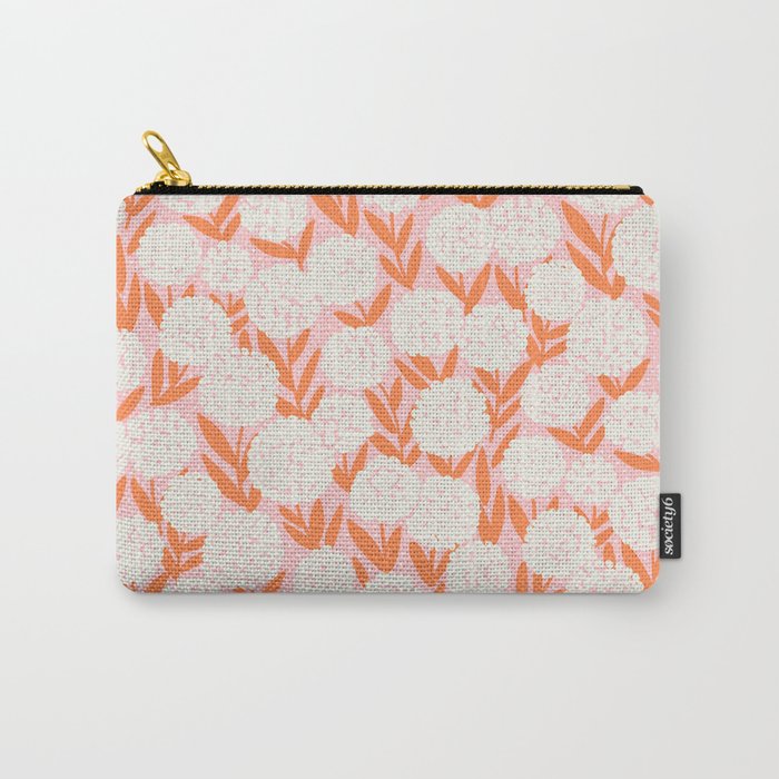 Blooming Abstract Cream and Orange Allium Flowers on Pastel Pink Carry All Pouch Gallery Image 1