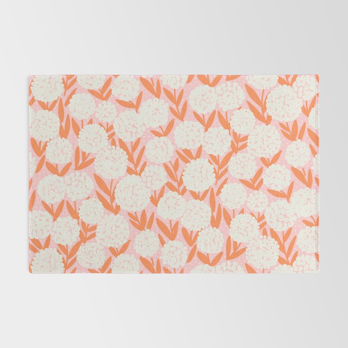 Blooming Abstract Cream and Orange Allium Flowers on Pastel Pink Rug Gallery Image 2