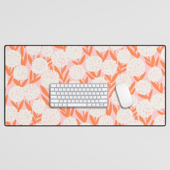 Blooming Abstract Cream and Orange Allium Flowers on Pastel Pink Desk Mat Gallery Image 1