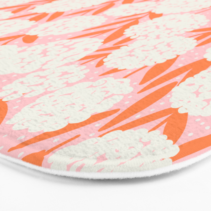Blooming Abstract Cream and Orange Allium Flowers on Pastel Pink Bath Mat Gallery Image 3
