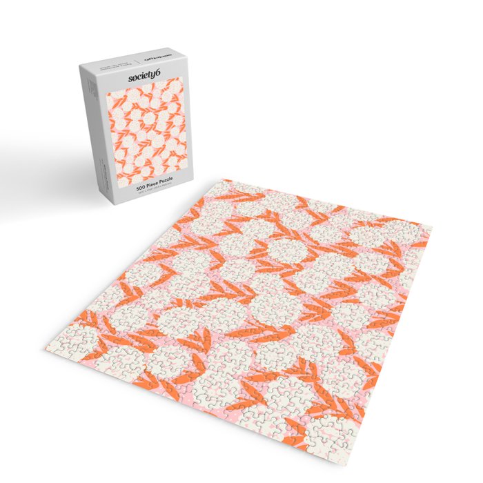 Blooming Abstract Cream and Orange Allium Flowers on Pastel Pink Jigsaw Puzzle Gallery Image 2