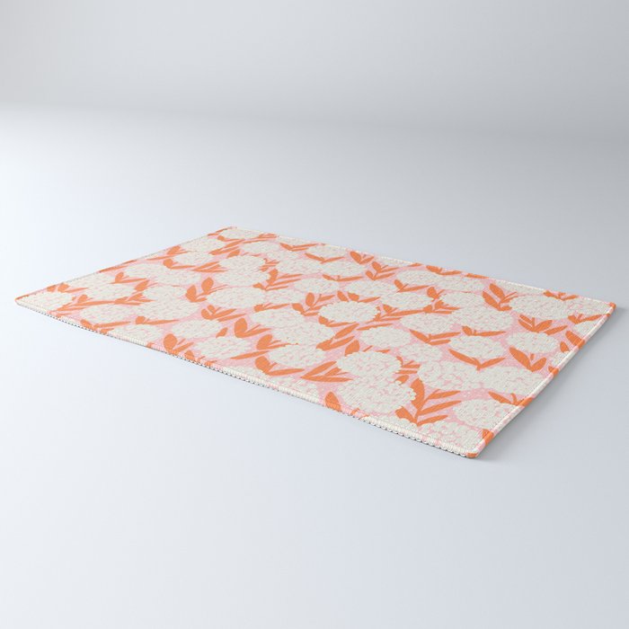 Blooming Abstract Cream and Orange Allium Flowers on Pastel Pink Rug Gallery Image 3