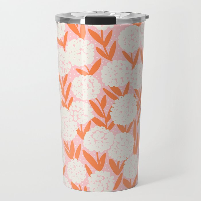 Blooming Abstract Cream and Orange Allium Flowers on Pastel Pink Travel Mug Gallery Image 1
