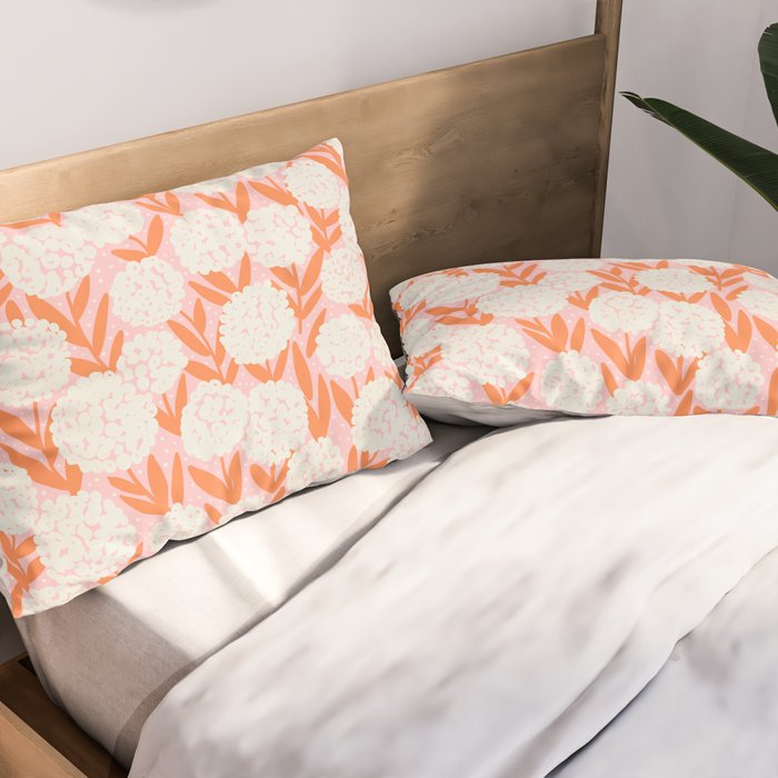 Blooming Abstract Cream and Orange Allium Flowers on Pastel Pink Pillow Sham Gallery Image 2