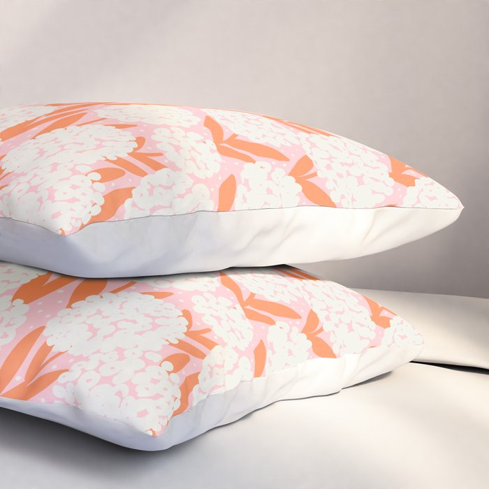 Blooming Abstract Cream and Orange Allium Flowers on Pastel Pink Pillow Sham Gallery Image 3