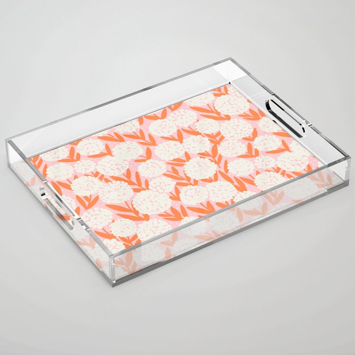 Blooming Abstract Cream and Orange Allium Flowers on Pastel Pink Acrylic Tray Gallery Image 1