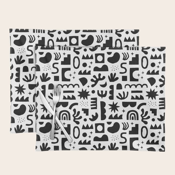 Black and white abstract organic shape pattern Placemat Gallery Image 1