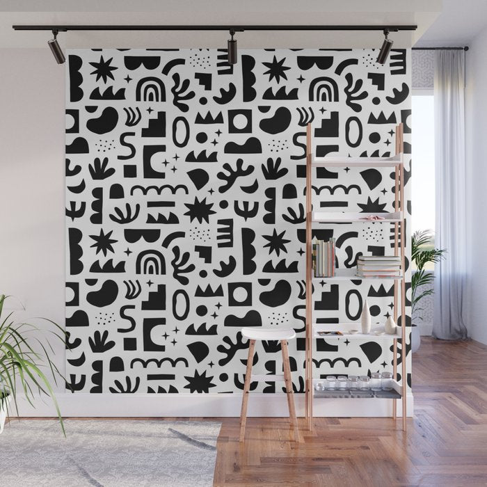 Black and white abstract organic shape pattern Wall Mural Gallery Image 1