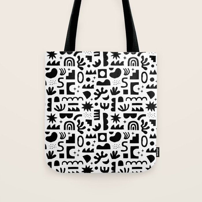 Black and white abstract organic shape pattern Tote Bag Gallery Image 1