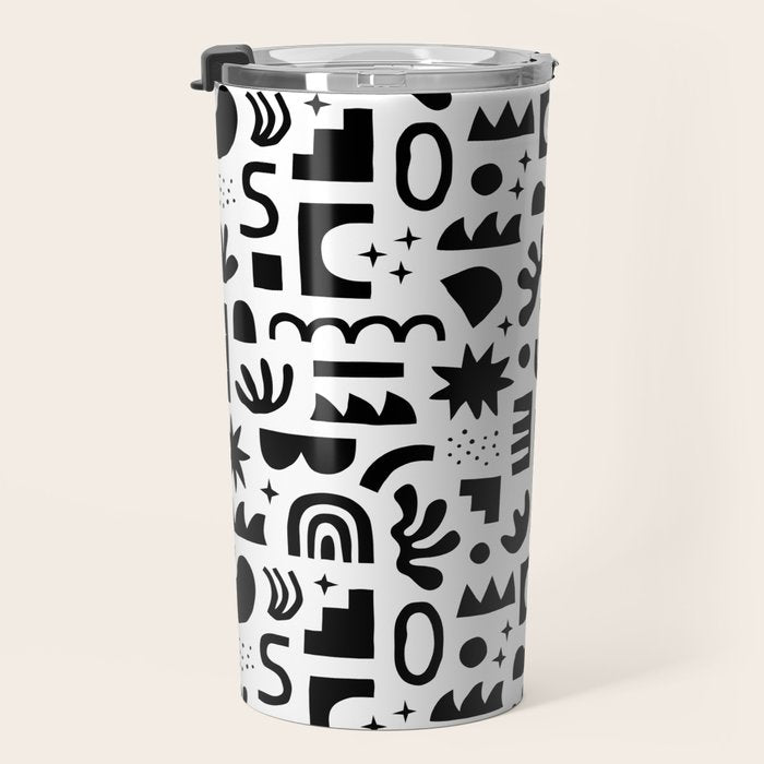 Black and white abstract organic shape pattern Travel Mug Gallery Image 3