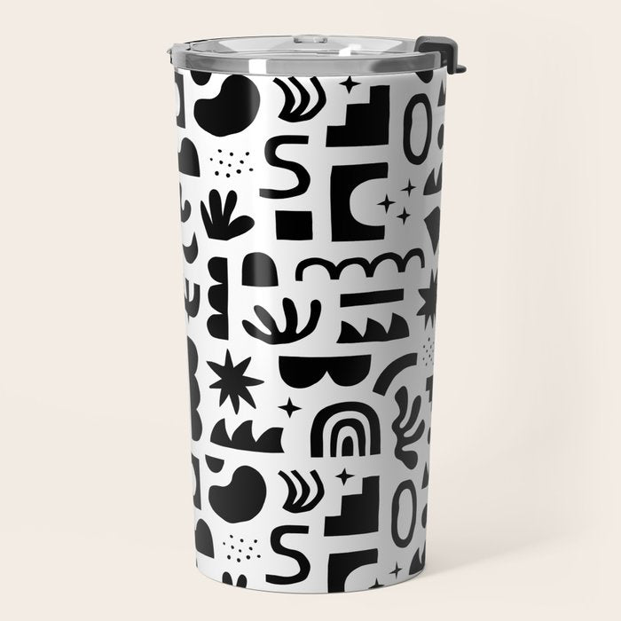 Black and white abstract organic shape pattern Travel Mug Gallery Image 2