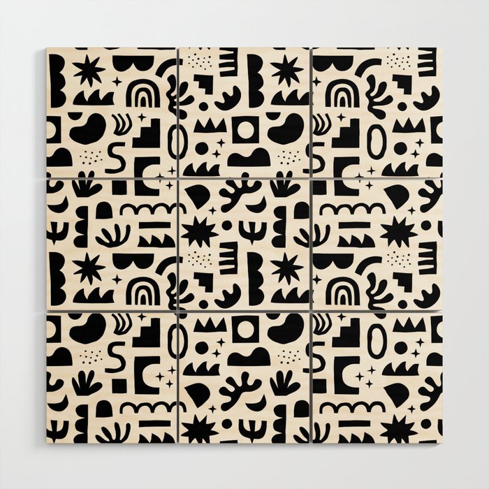 Black and white abstract organic shape pattern Wood Wall Art Gallery Image 1