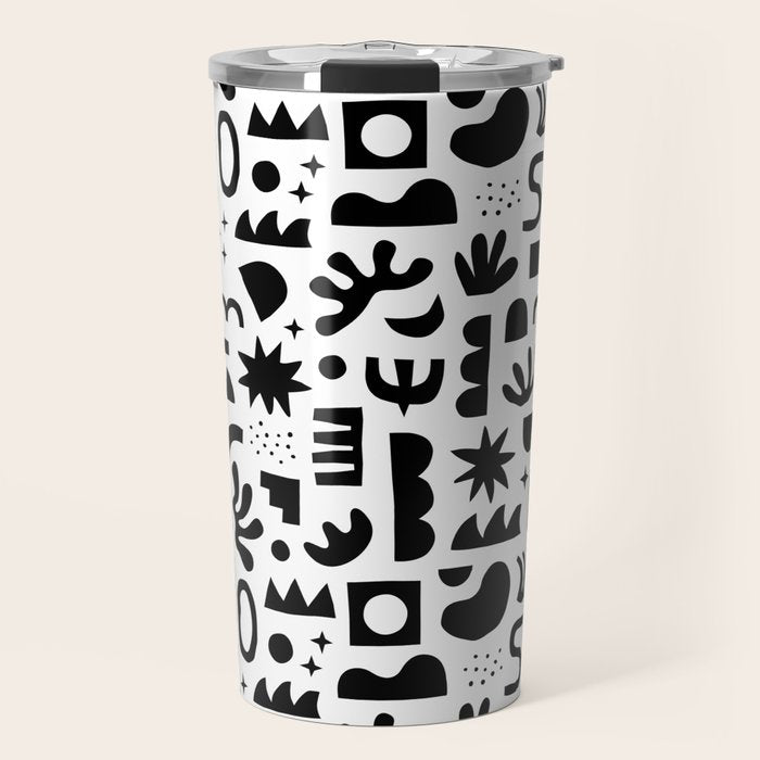 Black and white abstract organic shape pattern Travel Mug Gallery Image 1