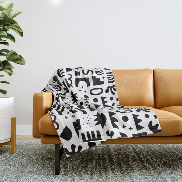 Black and white abstract organic shape pattern Throw Blanket Gallery Image 1