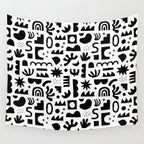 Black and white abstract organic shape pattern Wall Tapestry Gallery Image 4
