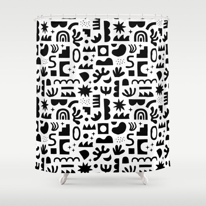 Black and white abstract organic shape pattern Shower Curtain Gallery Image 1