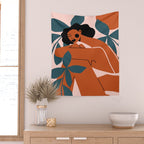 Pink Bikini - Dark Green Flowers Wall Tapestry Gallery Image 2