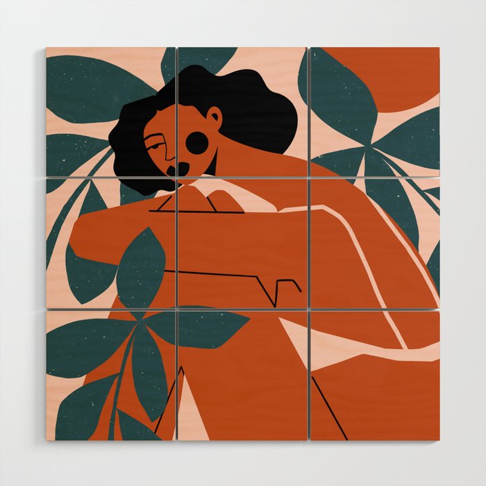 Pink Bikini - Dark Green Flowers Wood Wall Art Gallery Image 1