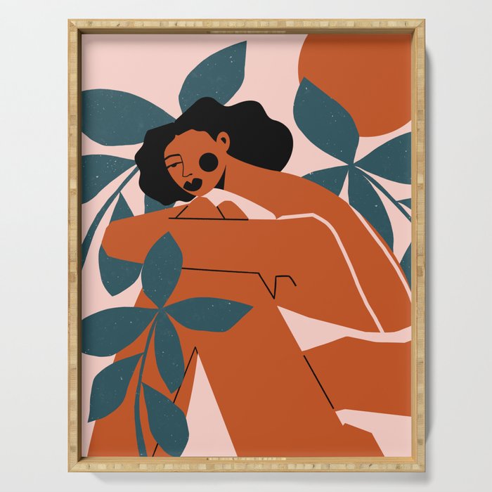 Pink Bikini - Dark Green Flowers Serving Tray Gallery Image 1