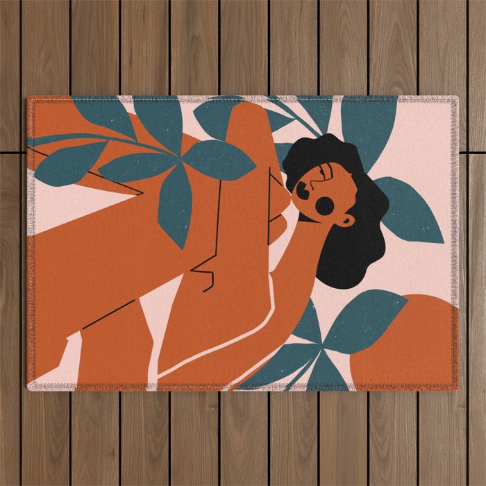 Pink Bikini - Dark Green Flowers Outdoor Rug Gallery Image 1