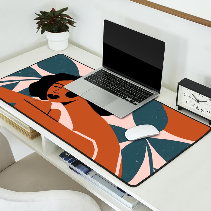 Pink Bikini - Dark Green Flowers Desk Mat Gallery Image 2
