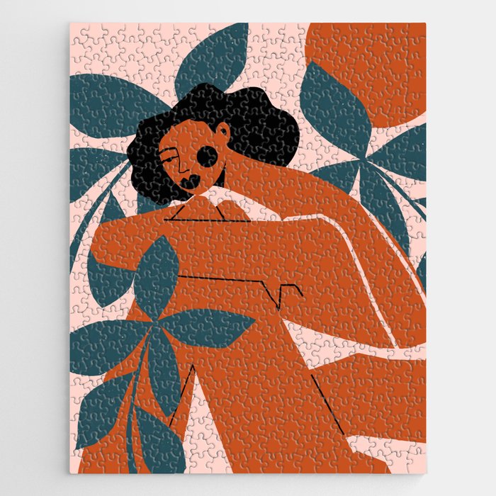 Pink Bikini - Dark Green Flowers Jigsaw Puzzle Gallery Image 1