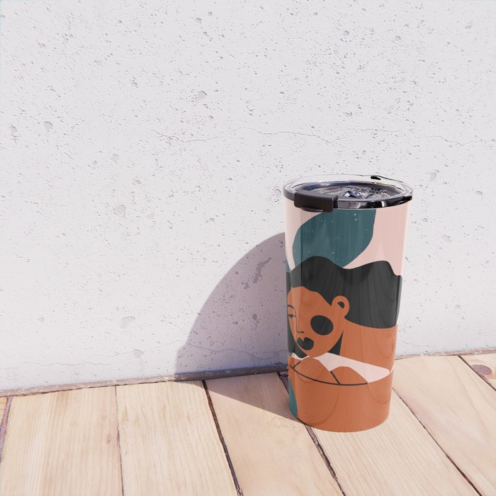 Pink Bikini - Dark Green Flowers Travel Mug Gallery Image 4