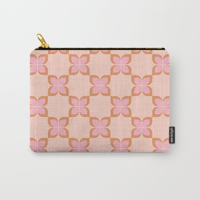 Retro floral check pink Carry All Pouch Gallery Image 1