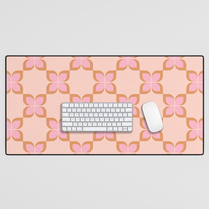Retro floral check pink Desk Mat Gallery Image 1