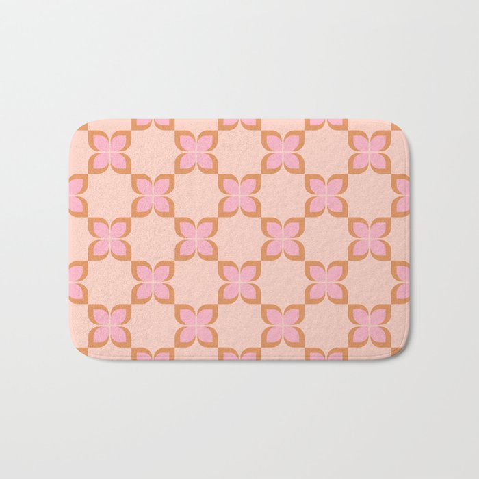 Retro floral check pink Bath Mat Gallery Image 1