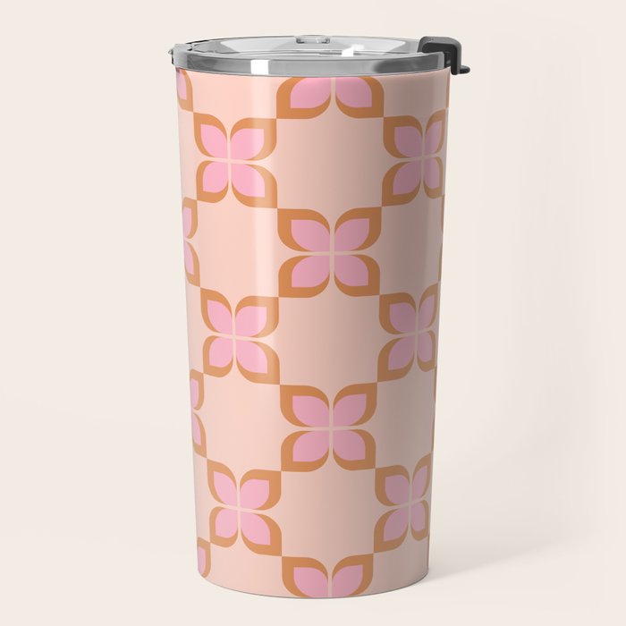 Retro floral check pink Travel Mug Gallery Image 2