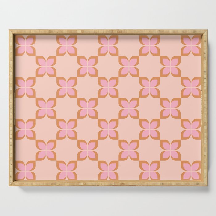 Retro floral check pink Serving Tray Gallery Image 1