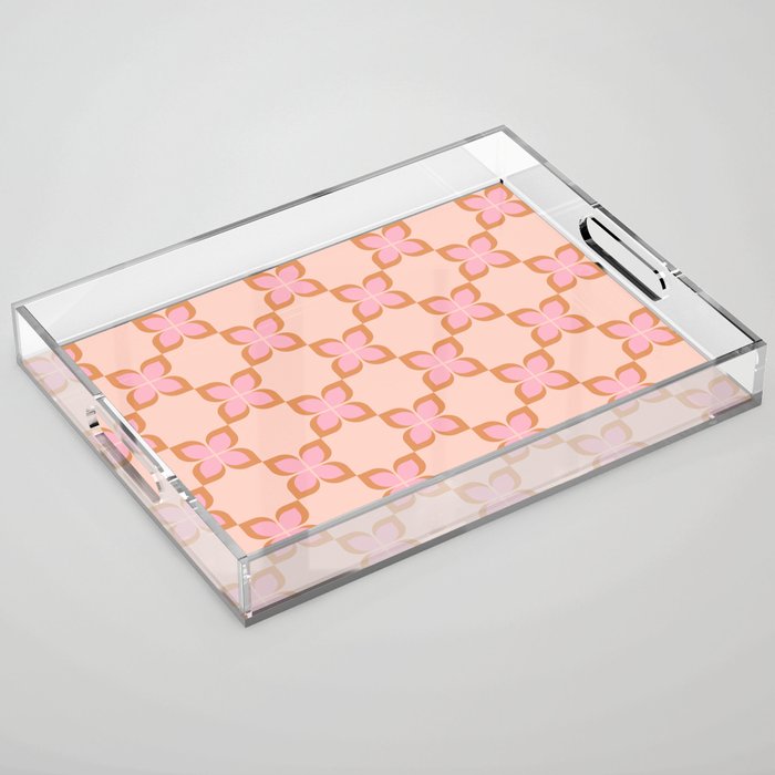 Retro floral check pink Acrylic Tray Gallery Image 1