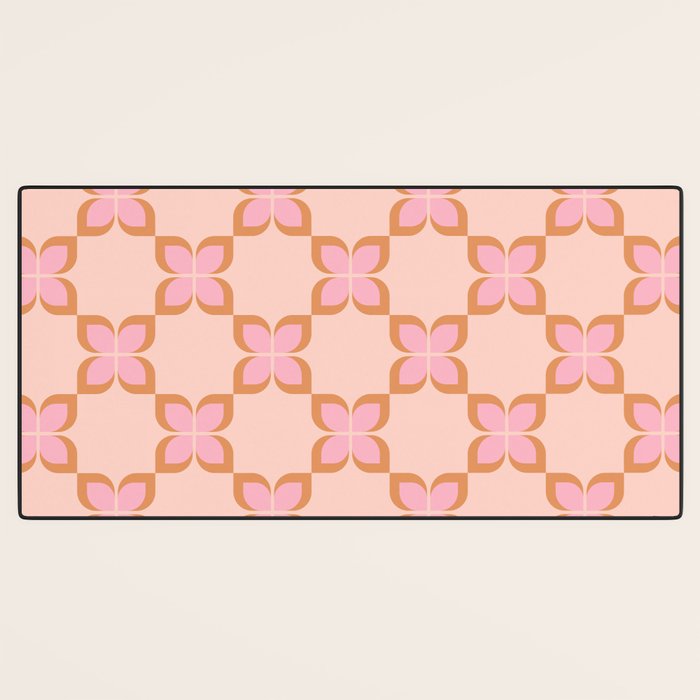 Retro floral check pink Desk Mat Gallery Image 3
