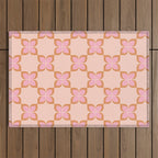 Retro floral check pink Outdoor Rug Gallery Image 1