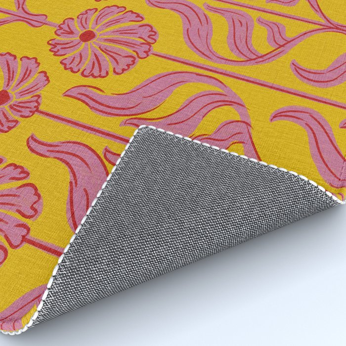 Art Deco Chic: Pink Flowers on Mustard Yellow Rug Gallery Image 4