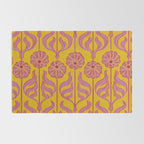 Art Deco Chic: Pink Flowers on Mustard Yellow Rug Gallery Image 2