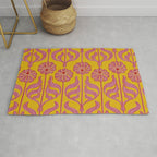 Art Deco Chic: Pink Flowers on Mustard Yellow Rug Gallery Image 1