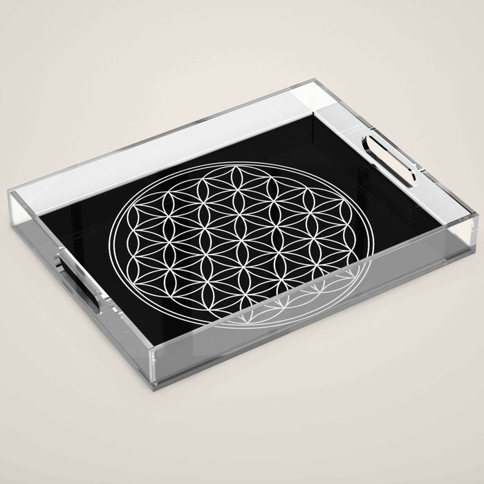 Flower of life on black Acrylic Tray Gallery Image 1