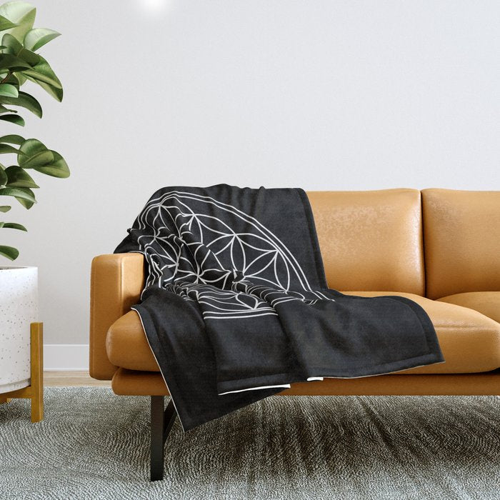 Flower of life on black Throw Blanket Gallery Image 1