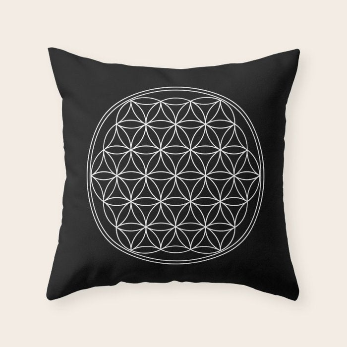 Flower of life on black Throw Pillow Gallery Image 1